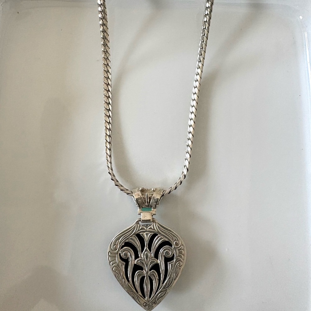 Art Deco Necklace in 925 Sterling with onyx pendant - Picture 5 of 8